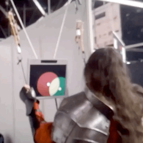 A knight playing during the exhibit